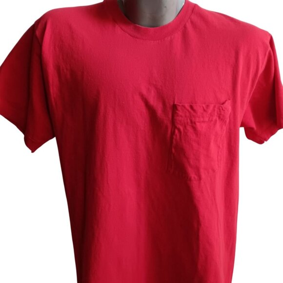 SINGLE STITCH T-shirt Vintage 1990's Men's XL Red Fruit Loom Pocket Tee USA - Picture 1 of 5